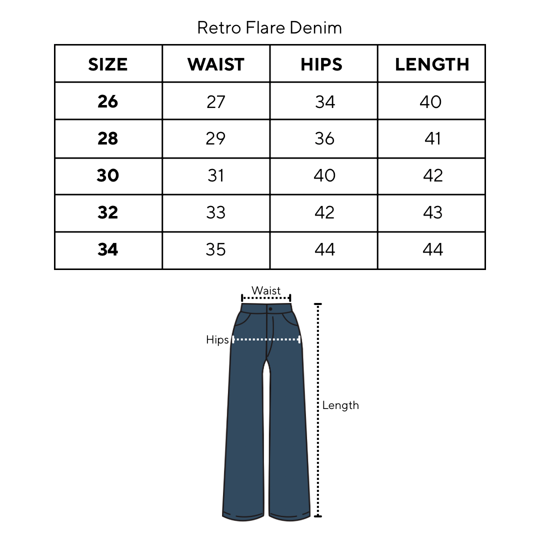 Retro Flare Denim Size Chart