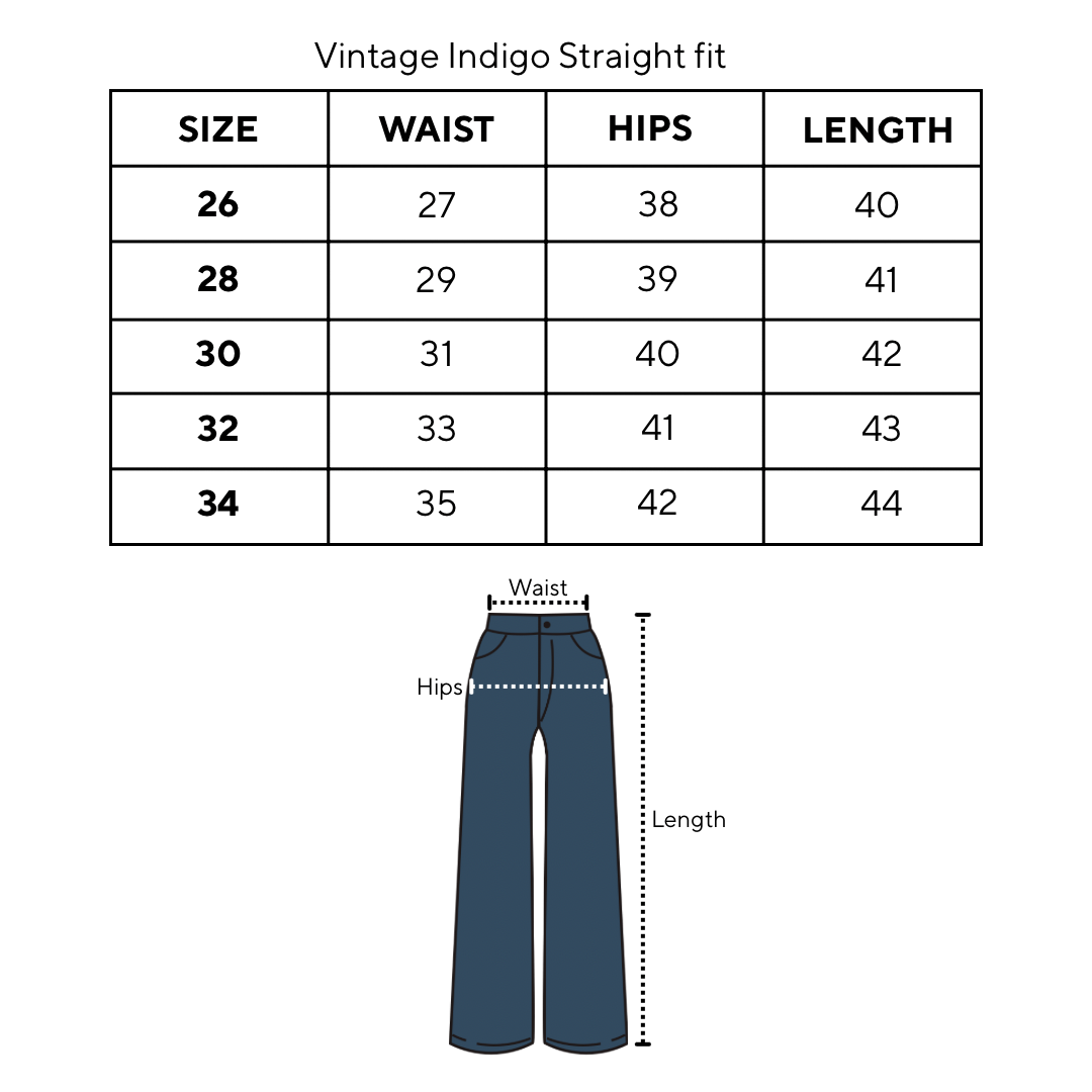 Vintage Indigo Straight Fit Size Chart